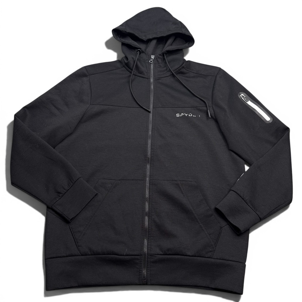 Spyder Active ProW-B High Neck Hoodie Mens Size Medium Black Full Zip Sweatshirt